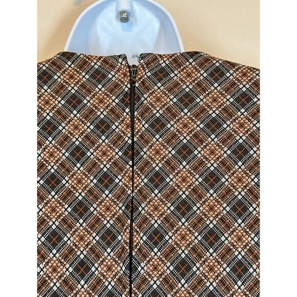 Vintage SAKS FIFTH AVENUE Dress S Brown Plaid Pleated Quite Luxury Couture - Picture 7 of 15